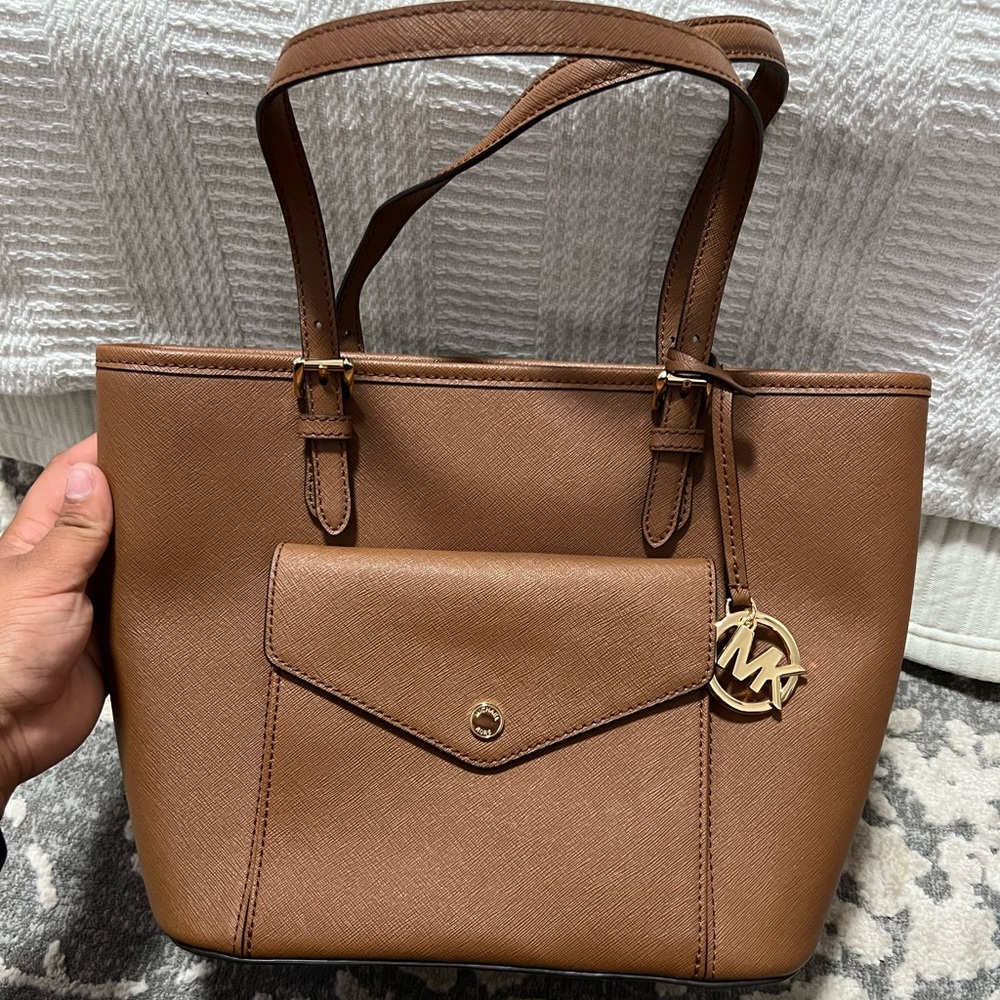 Michael Kors Black Jet Set Pocket Leather Tote Bag